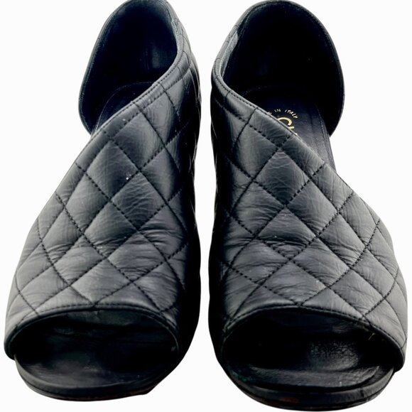 CHANEL Quilted Leather Peep Toe D'Orsay Stiletto Pumps (EU 38) - Picture 12 of 14